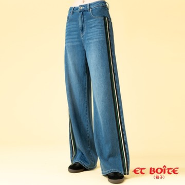 ETBOITE 箱子 BLUE WAY – 冰泡芙無彈高腰弧線織帶丹寧寬褲