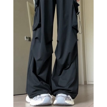 loannina 工裝褲女 休閒長褲 時尚高腰 oversize 百搭 鬆緊腰 抽繩 落地褲 運動休閒長褲 直筒褲