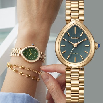 CITIZEN 星辰錶 L Rainell 系列 光動能水滴型 腕錶 女錶 手錶-綠色 EM1203-57X
