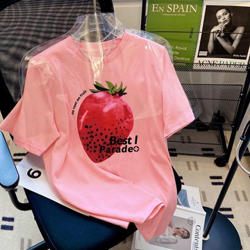 【🍒櫻桃大尺碼】大尺碼上衣純棉2024新款高級感休閒减齡印花圓領短袖T恤女夏季半袖百搭上衣