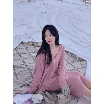 夏詩文 美利奴全羊毛針織上衣/A字吊帶連衣裙套裝女冬ABOUT POEM