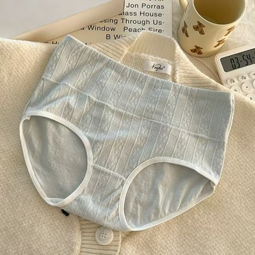 【Maggie+】印花無縫無痕舒適透氣包邊彈力高腰女用內褲-藍色