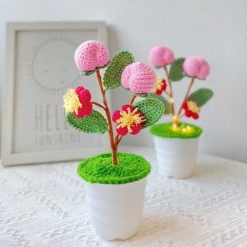 手作鉤織招桃花壽桃盆栽