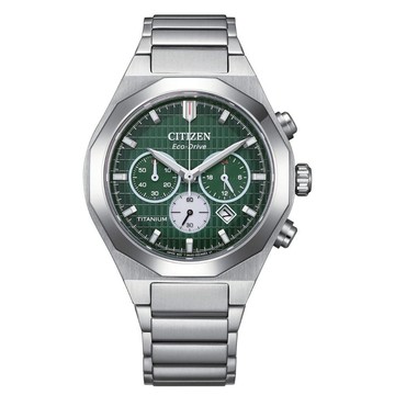 CITIZEN 星辰 GENT'S系列 Zenshin 超級鈦光動能計時腕錶-綠 CA4691-59X