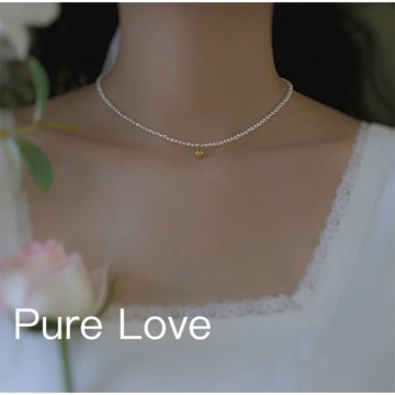 Pure Love樂芙 / 正韓 銀飾【S925純銀】N0577簡約通體純銀項鍊小圓球貝殼珍珠鎖骨鏈 短項鏈 / 金
