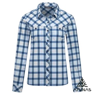 【ATUNAS 歐都納】女款THERMOTECH長袖格紋衫A1SH2502W藍格/保暖蓄熱/修身版型/日常休閒