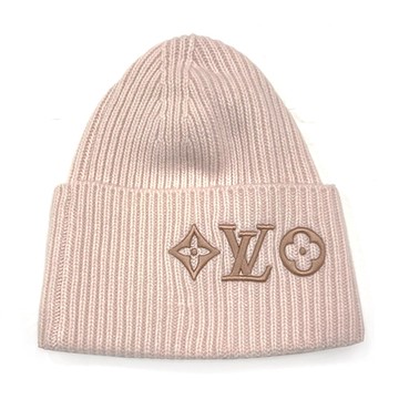 【Louis Vuitton 路易威登】M79452 經典Monogram花卉圖案Headline純羊毛針織冷帽/毛帽(玫瑰米黃)