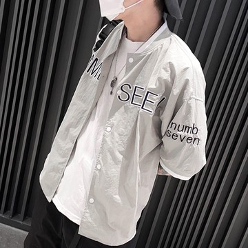 【AMERO】男裝 女裝 運動風 英文標語刺繡 短袖外搭 情侶裝