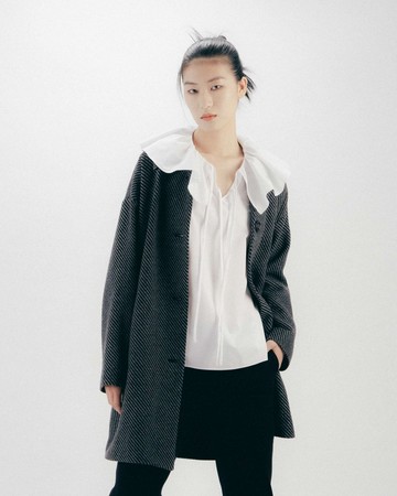 UUIN_灰白斜紋毛料大衣
