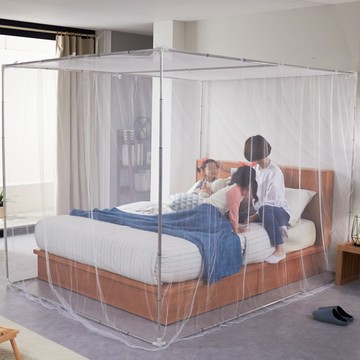 艾特利 方形天篷蚊帳 + 不鏽鋼桿套組  家庭用 (310 x 240 x 180 cm)  白色