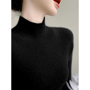 超美氣質羊絨衫女半高領打底衫秋冬內搭洋氣中領針織毛衣黑色修身