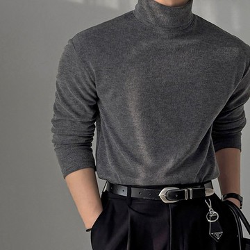 正韓M-2XL 簡約羅紋彈力柔軟半寬高領長袖上衣 8色 YUPPIE 預購商品 0105