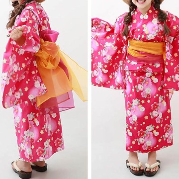 日本 devirock - 2way穿搭浴衣洋裝華麗4件組-可愛花朵-玫紅