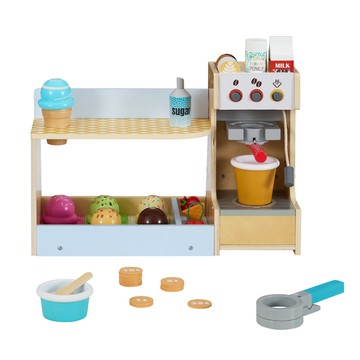 Teamson 木製冰淇淋咖啡機攤販豪華玩具組(附小畫板)扮家家酒玩具 角色扮演