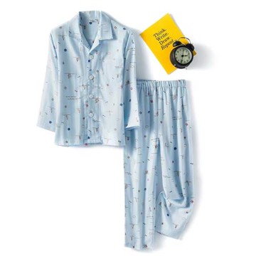 兒童紗布睡衣春秋全棉雙層紗布男童長袖短袖睡衣中大童薄款空調房