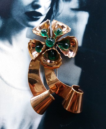 Vintage Jewelry 西洋古董飾品 紅銅絲帶花 別針