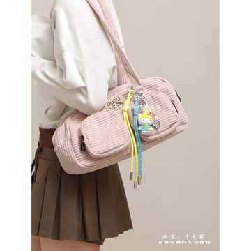 十七家韓國小眾復古波士頓包包2024秋新款潮燈芯絨百搭單肩腋下包