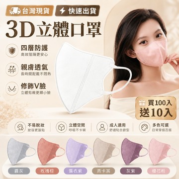 現貨下殺1元 買100入送10入3D立體口罩 莫蘭迪 V臉 超顯瘦 美顔透氣 不脫妝 防護口罩 3D成人口罩 白色口罩