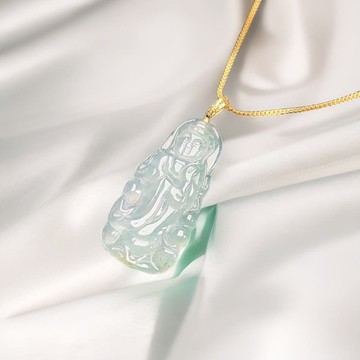 冰綠翡翠觀音菩薩吊飾18K金墜頭 | 天然緬甸玉翡翠A貨 | 送禮