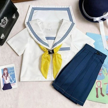 藍三本日系JK制服套裝學院風水手服短袖海軍領學院風校服兩件套女學生服