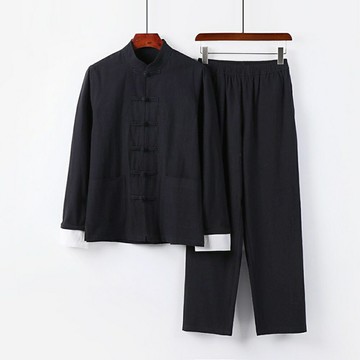 現貨+預購 新中式棉麻上衣棉麻襯衫唐裝上衣褲裝日系亞麻罩衫休閒男裝-套裝漢服5色74ll23【獨家進口】【米蘭精品】