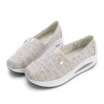 PLAYBOY 日系貴氣金蔥花布增高氣墊鞋-PY1036粉金