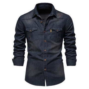 Men's denim shirt 潮流美碼牛仔襯衣男款休閑純色男式長袖襯衫