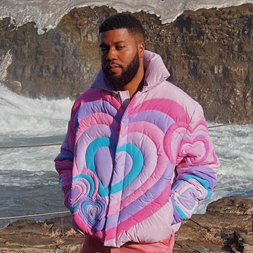 明星同款ins拼色桃心壓線重工藝羽絨心形蓬松男女外套