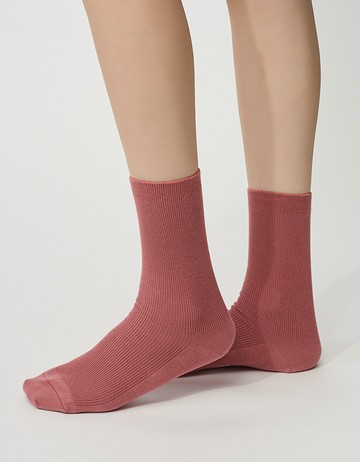 素色雙針微分子高筒襪- 玫紅