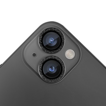 Timo iPhone 14 /14 Plus 鏡頭專用 星塵閃鑽 玻璃鏡頭保護貼膜(內含鏡頭環2顆)-黑鑽