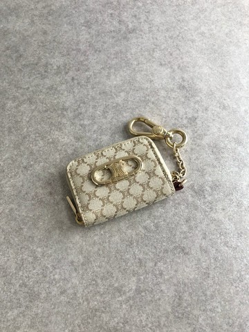 【日本直送 名牌二手包】CELINE 賽琳 標誌 零錢包 米色 凱旋門 緹花 vintage 古董 nrkpks