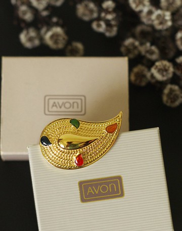 老又好古董珠寶 Vintage 金色水滴別針胸針 1981 Avon b1225