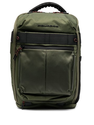 PIQUADRO - logo-plaque zip-up backpack - men - Calf Leather/Nylon/Polyester/Polyethylene vinyl acetate (PEVA)/Metal - One Size - Green