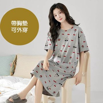 [韓國K.W.]韓國空運輕柔絲胸墊居家洋裝裝(胸墊睡衣/bratop/居家服/家居服/睡衣/睡裙/涼感睡衣)x25419