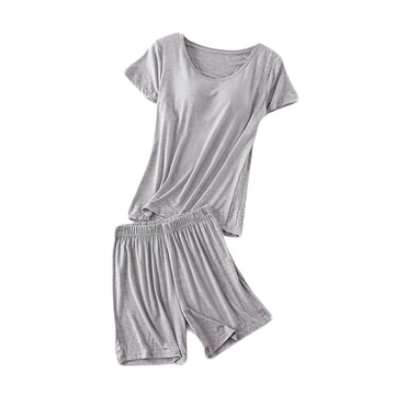 NEW FORCE 莫代爾 附胸墊極柔套裝 多層纖維設計 強韌耐穿 附無鋼圈罩杯 彈力支撐 簡約舒適 褲裝好活動 - 淺灰 2XL