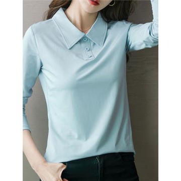 高爾夫女士服裝長袖T恤衫彈力顯瘦大碼打底上衣球服翻領polo球衣