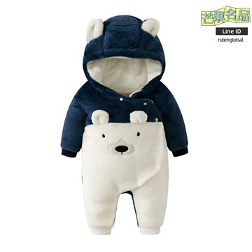 【加厚小熊】嬰兒連體衣 寶寶哈衣 爬服 連體服 秋冬童裝 雙層加厚 連帽造型 可愛ins風 6-12月齡 保暖外出服
