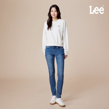 Lee 418 彈性中腰修身窄管牛仔褲 女 中藍洗水 LB517141687