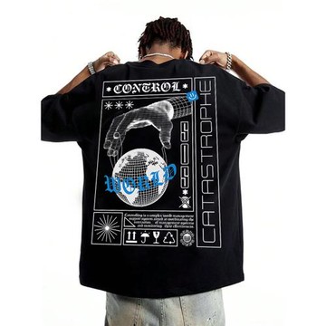 機能風蒸汽未來賽博朋克科技感印花短袖美式復古街頭潮牌高街設計