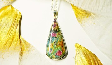 純手工銀包邊紅綠寶吊墜項鍊