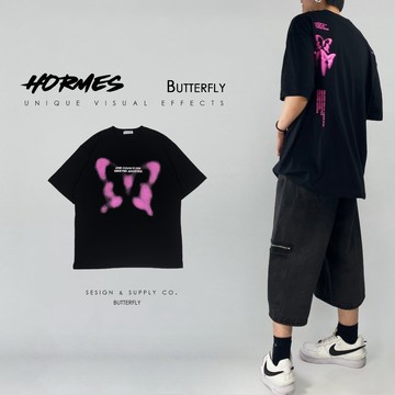 [HORMES] 韓國(1020)蝴蝶斑駁短T 噴漆短T 塗鴉短T 男女皆可