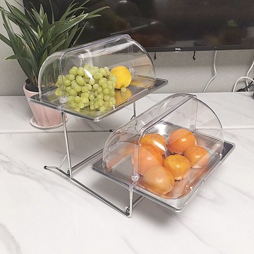 兩層雙層不銹鋼涼菜展示盤面包蛋糕托盤水果盤自助餐點心壽司擺臺