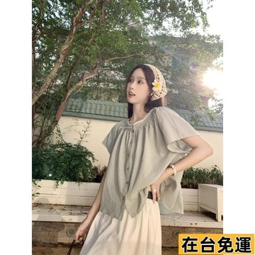 🔥台灣發出🔥 法式甜美短袖襯衫女裝夏季新款大碼胖mm撞色花邊褶皺減齡T恤上衣