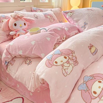 美樂蒂牛奶絨被套單件兒童卡通冬季加厚珊瑚絨單人被罩1.5m四件套