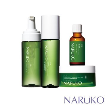 【NARUKO牛爾】茶樹抗痘清潔保養4件組(兩用慕絲150ml+調理水150ml+粉刺寶30ml+晚安凍膜80g)