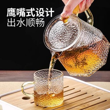 日本進口JHMo玻璃茶壺過濾泡茶壺家用單壺耐高溫錘紋花茶
