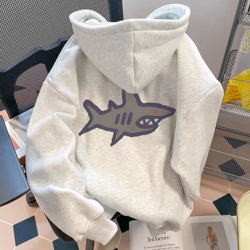 愛依依  帽T 連帽上衣 大學T 學院風 加絨保暖衫 S-3XL秋冬銀狐絨卡通寬鬆百搭休閒學生上衣外套-9065.