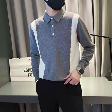 男士毛衣 秋冬套頭毛線衣 新款男士翻領毛衣潮流修身顯瘦打底針織衫秋冬季潮牌痞帥線衣1007