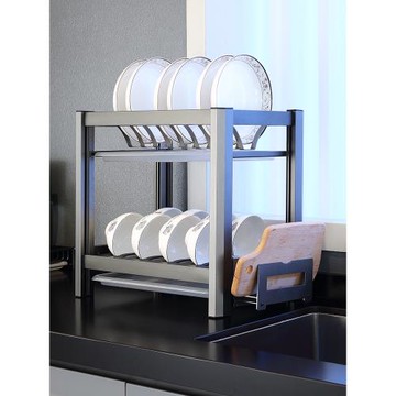 廚房碗碟瀝水架太空鋁碗架家用雙層放晾碗筷架臺面刀具碗盤收納架