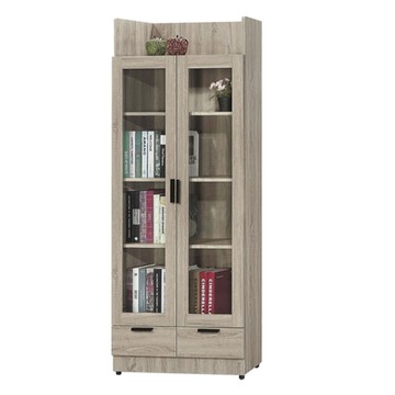 文創集 泰雷2.6尺二門二抽高書櫃-79.3x32x184.5cm免組